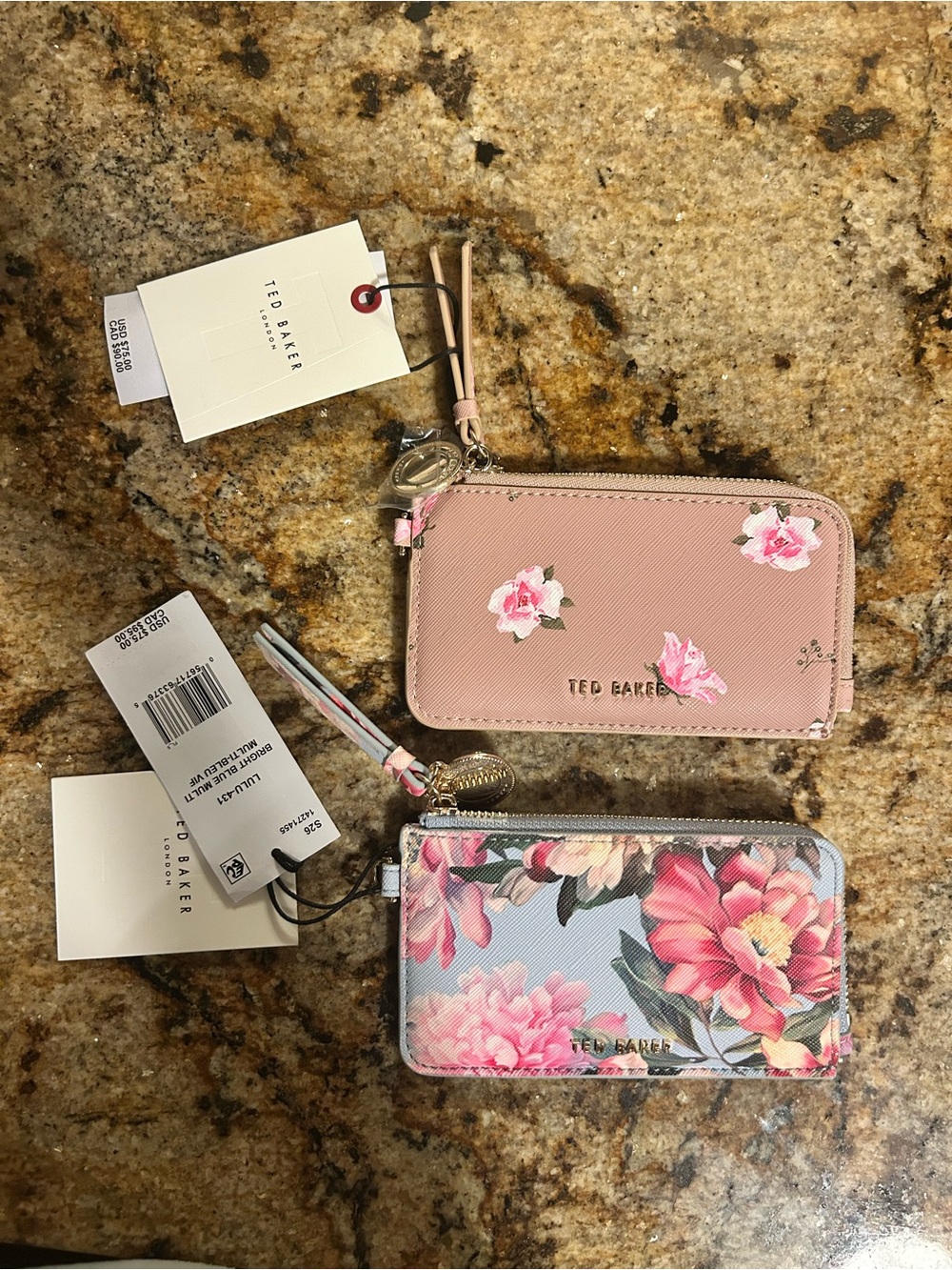 Ted Baker Pink Floral Zip Card Holder Duo